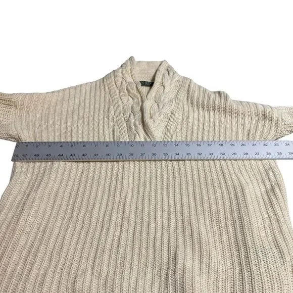 Lauren Ralph Lauren LRL‎ Womens M Sweater Shawl Cable Knit Collar Beige Warm - Picture 9 of 13